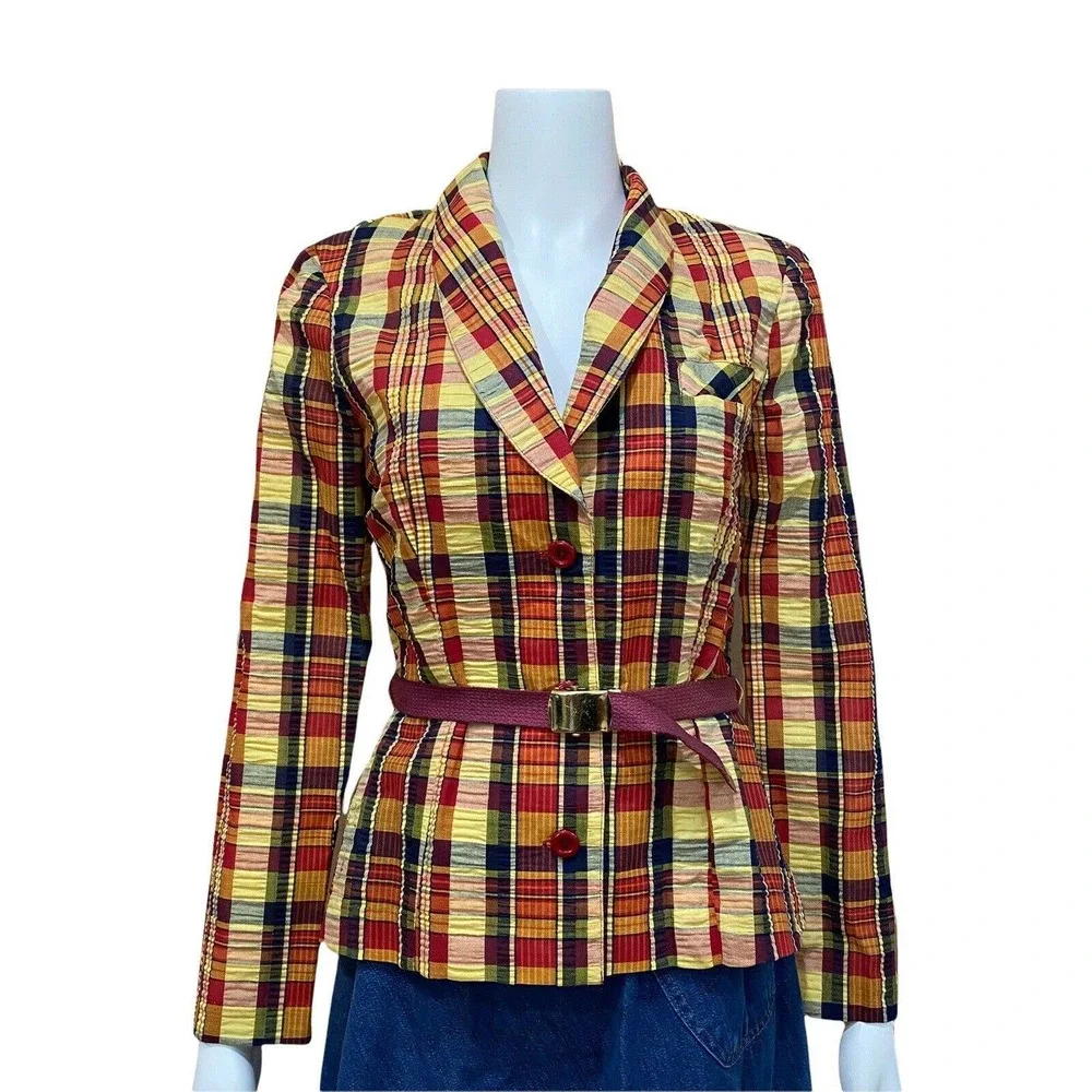 Vintage Plaid Blazer with Belt Suit Jacket size 11 - Picture 1 of 9